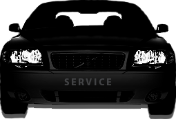 front view of a very stylish volvo car animated to travel from screen top to bottom and changes size too as it enters our service bay